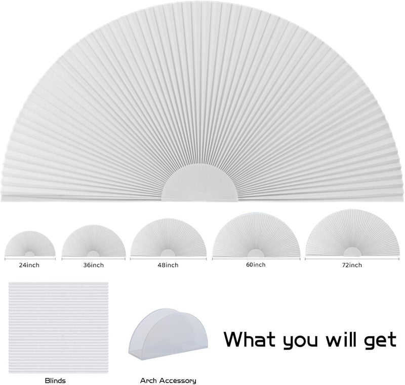 Maritown Arch Window Shade Blackout Cellular Shades Half Circle Moon Window Covering No Drill Honeycomb Cordless Blinds for Indoor Window Room Darkening Easy Install Light Blocking Blinds (1, White, 72x36inch) - Image 5